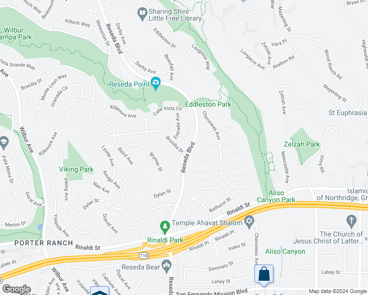 map of restaurants, bars, coffee shops, grocery stores, and more near 18507 Brasilia Drive in Los Angeles
