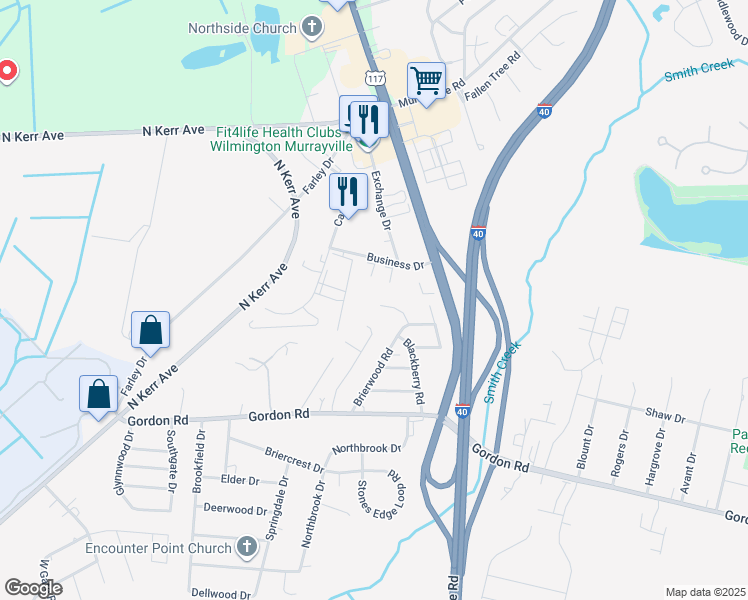 map of restaurants, bars, coffee shops, grocery stores, and more near 4401 Huckleberry Road in Wilmington