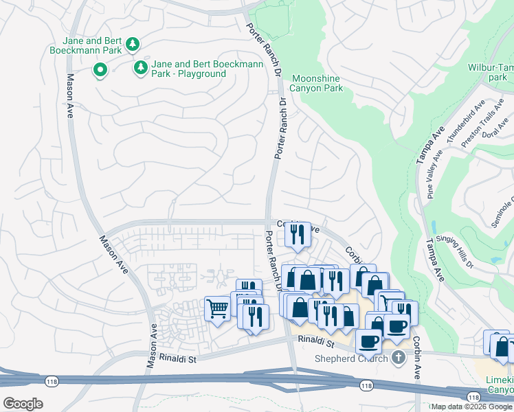 map of restaurants, bars, coffee shops, grocery stores, and more near 20120 Jubilee Way in Los Angeles