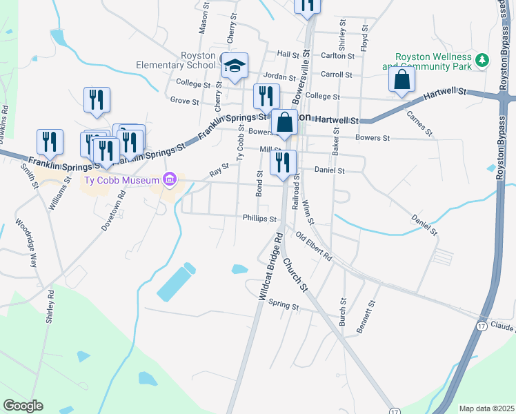map of restaurants, bars, coffee shops, grocery stores, and more near 30 Bond Street in Royston