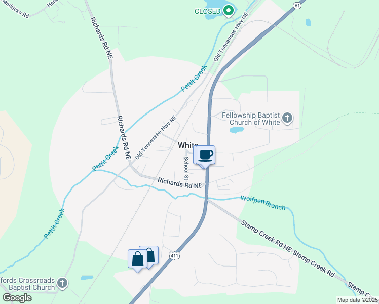 map of restaurants, bars, coffee shops, grocery stores, and more near in White