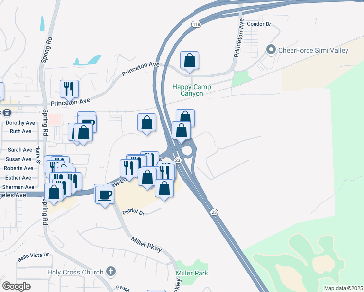 map of restaurants, bars, coffee shops, grocery stores, and more near 872 East Los Angeles Avenue in Moorpark