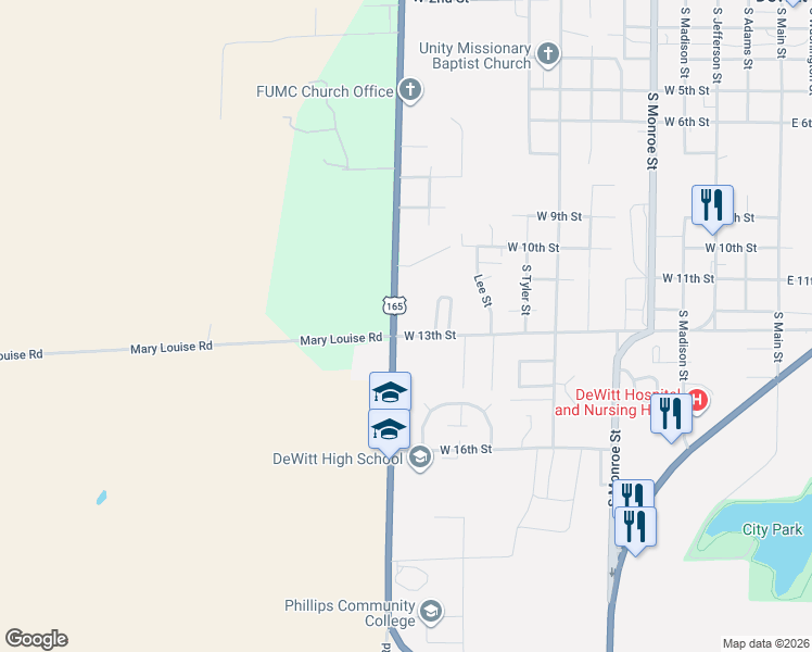 map of restaurants, bars, coffee shops, grocery stores, and more near 1212 South Grandview Drive in DeWitt