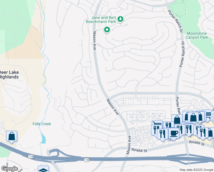 map of restaurants, bars, coffee shops, grocery stores, and more near 20532 Birmingham Way in Los Angeles