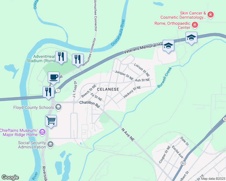 map of restaurants, bars, coffee shops, grocery stores, and more near 7 Green Street Northeast in Rome
