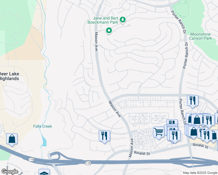 map of restaurants, bars, coffee shops, grocery stores, and more near 20532 Birmingham Way in Los Angeles