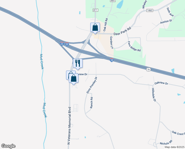 map of restaurants, bars, coffee shops, grocery stores, and more near 1108 Oakview Drive in Tupelo