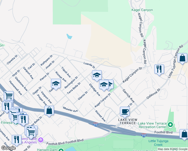 map of restaurants, bars, coffee shops, grocery stores, and more near 11646 North Delft Lane in Los Angeles