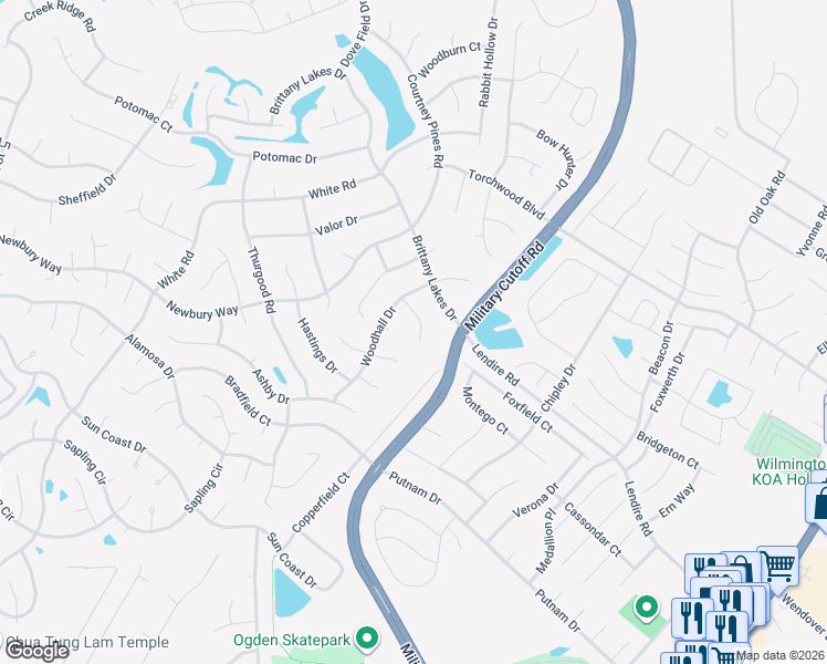 map of restaurants, bars, coffee shops, grocery stores, and more near 2720 Wooler Court in Wilmington
