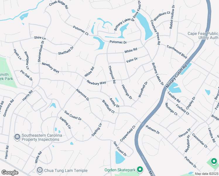 map of restaurants, bars, coffee shops, grocery stores, and more near 2500 Rothbury Way in Wilmington