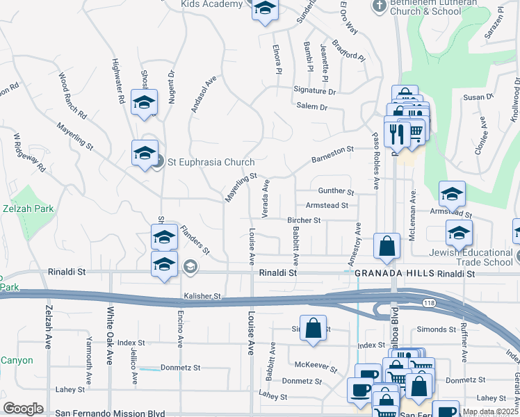 map of restaurants, bars, coffee shops, grocery stores, and more near 11643 Verada Avenue in Los Angeles