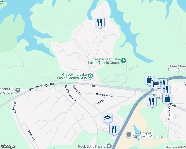 map of restaurants, bars, coffee shops, grocery stores, and more near 3218 Indian Hawthorne Ridge in Gainesville