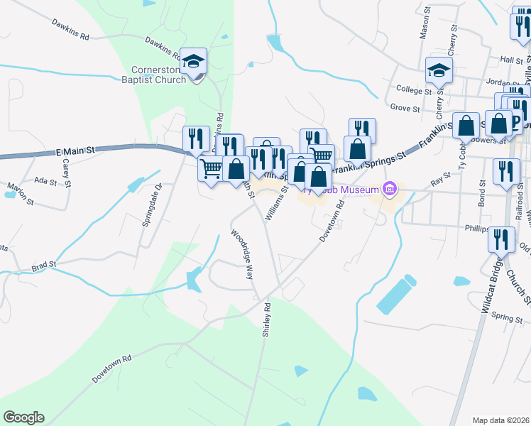 map of restaurants, bars, coffee shops, grocery stores, and more near 25 Williams Street in Royston