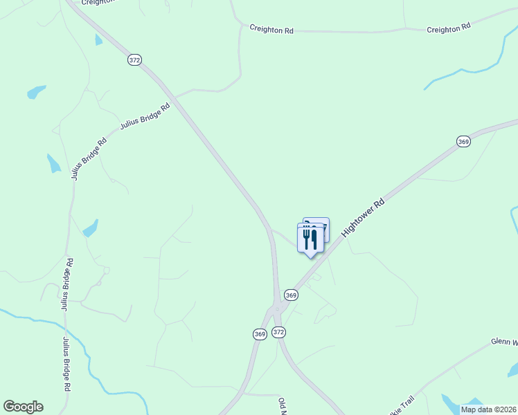 map of restaurants, bars, coffee shops, grocery stores, and more near 5700 Ball Ground Road in Ball Ground