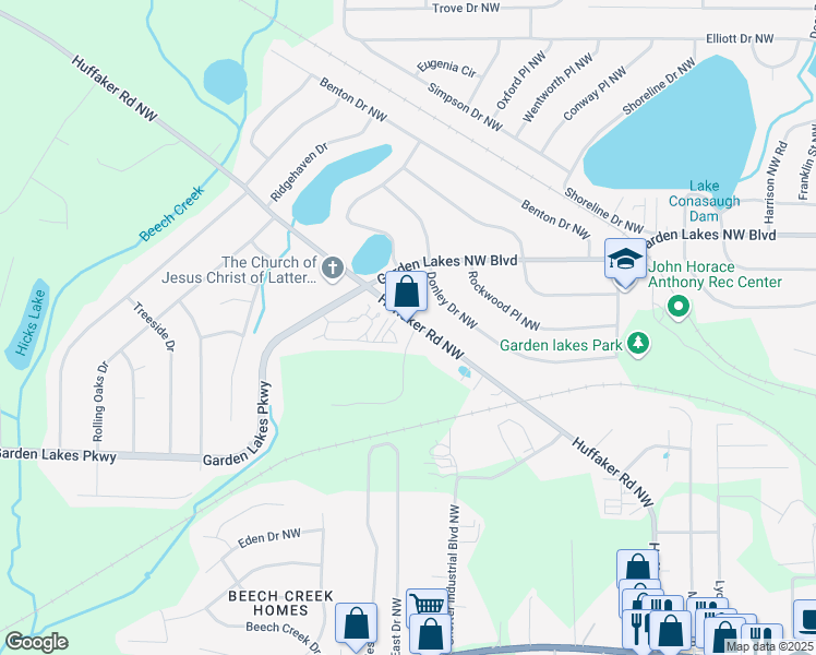 map of restaurants, bars, coffee shops, grocery stores, and more near 329 Huffaker Road Northwest in Rome