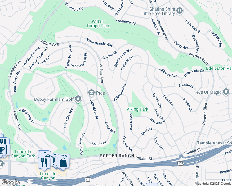 map of restaurants, bars, coffee shops, grocery stores, and more near 11615 Viking Avenue in Los Angeles