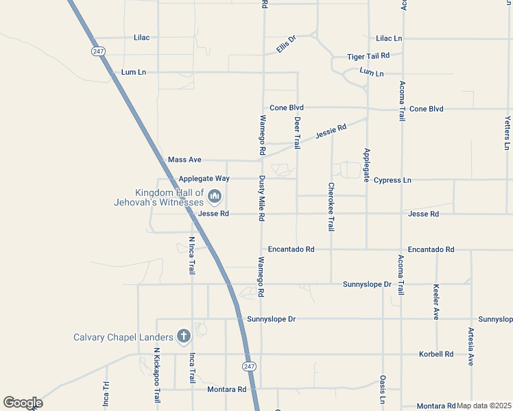 map of restaurants, bars, coffee shops, grocery stores, and more near 55674 Jesse Road in Landers