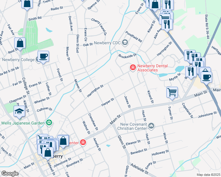 map of restaurants, bars, coffee shops, grocery stores, and more near 1321 Summer Street in Newberry