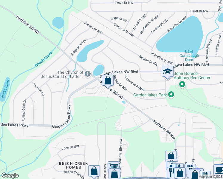 map of restaurants, bars, coffee shops, grocery stores, and more near 329 Huffaker Road Northwest in Rome