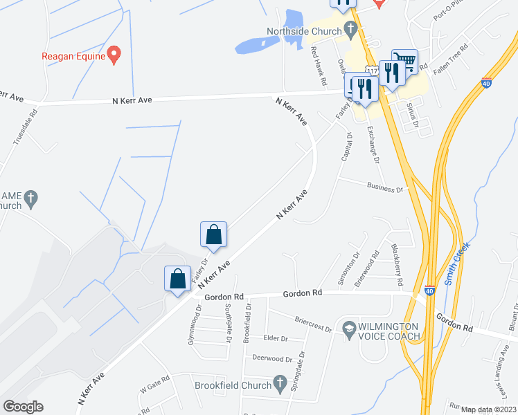 map of restaurants, bars, coffee shops, grocery stores, and more near 1930 Farley Drive in Wilmington