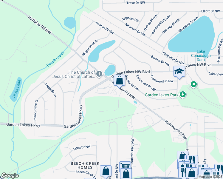 map of restaurants, bars, coffee shops, grocery stores, and more near 23 Conifer Ring in Rome