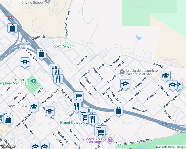 map of restaurants, bars, coffee shops, grocery stores, and more near 11704 Prager Avenue in Los Angeles