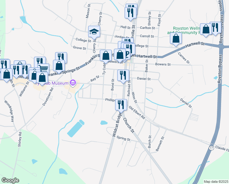 map of restaurants, bars, coffee shops, grocery stores, and more near 30 Bond Street in Royston