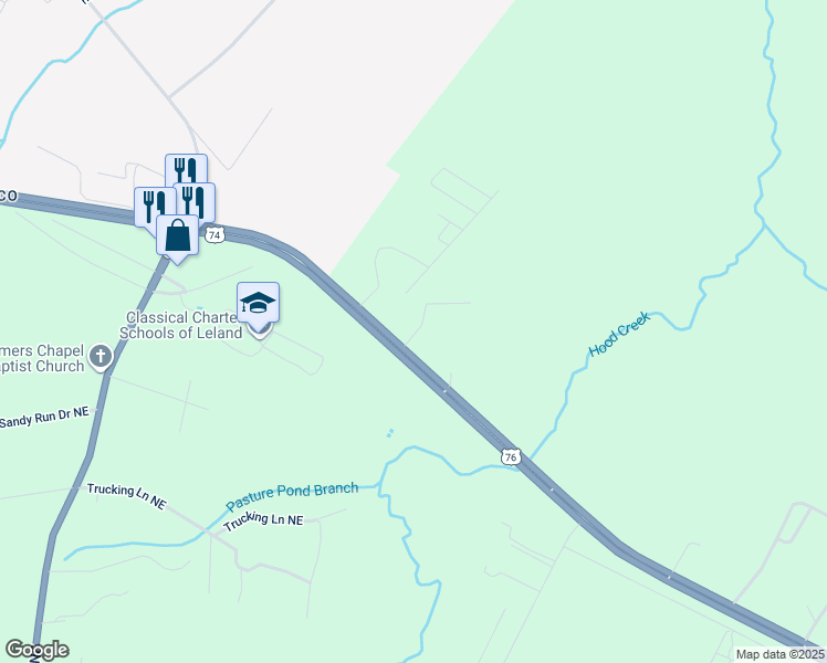 map of restaurants, bars, coffee shops, grocery stores, and more near 3438 Andrew Jackson Highway in Leland