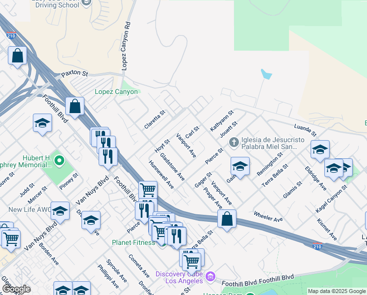 map of restaurants, bars, coffee shops, grocery stores, and more near 11719 Vanport Avenue in Los Angeles