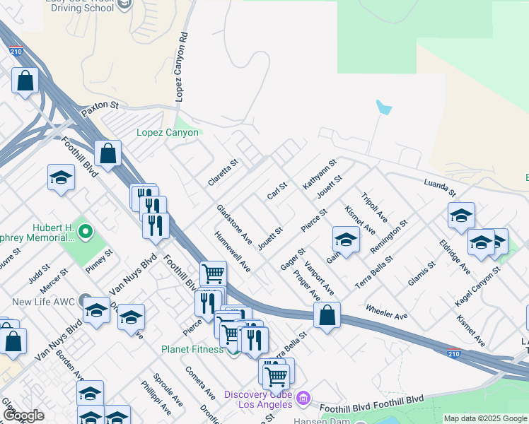 map of restaurants, bars, coffee shops, grocery stores, and more near 11719 Vanport Avenue in Los Angeles