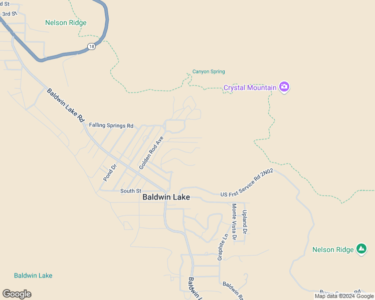 map of restaurants, bars, coffee shops, grocery stores, and more near Rocky Point Drive in Big Bear