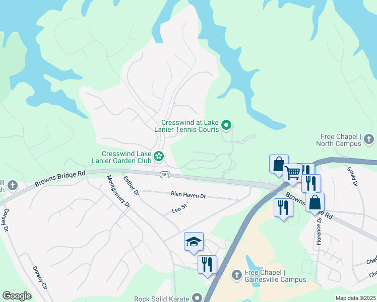 map of restaurants, bars, coffee shops, grocery stores, and more near 3104 White Magnolia Chase in Gainesville