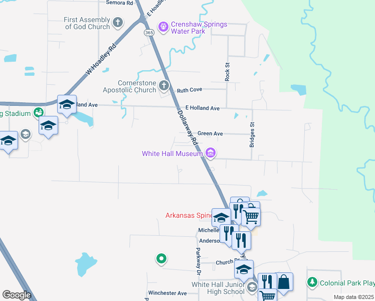 map of restaurants, bars, coffee shops, grocery stores, and more near 520 Mayflower Lane in White Hall