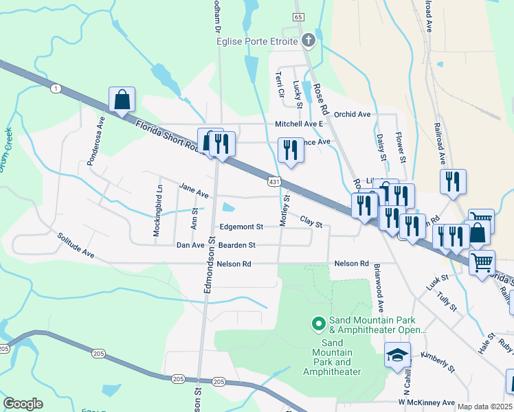 map of restaurants, bars, coffee shops, grocery stores, and more near 700 Motley Street in Albertville