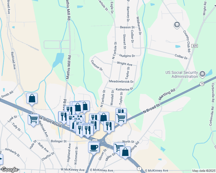 map of restaurants, bars, coffee shops, grocery stores, and more near 901 North Carlisle Street in Albertville
