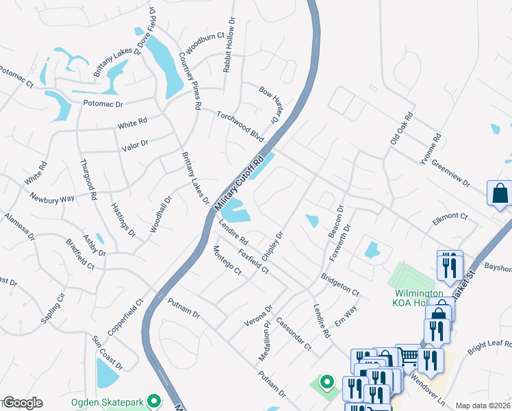 map of restaurants, bars, coffee shops, grocery stores, and more near Steele Loop in Wilmington