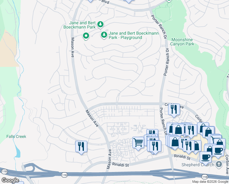 map of restaurants, bars, coffee shops, grocery stores, and more near 20342 West Aberdeen Lane in Los Angeles