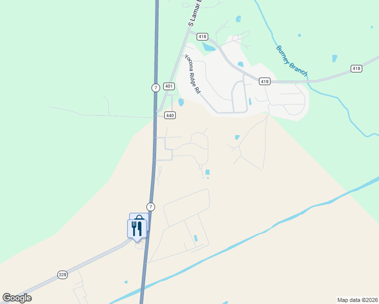 map of restaurants, bars, coffee shops, grocery stores, and more near Cross Creek Drive in Oxford