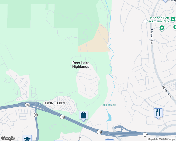 map of restaurants, bars, coffee shops, grocery stores, and more near 21230 Wild Flower Way in Los Angeles County