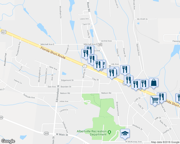 map of restaurants, bars, coffee shops, grocery stores, and more near 8523 U.S. 431 in Albertville