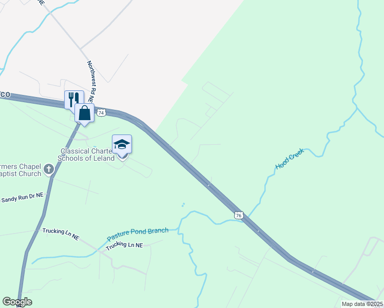 map of restaurants, bars, coffee shops, grocery stores, and more near 3438-3490 Andrew Jackson Highway in Leland