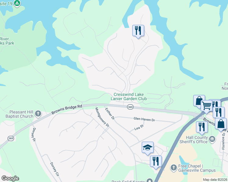 map of restaurants, bars, coffee shops, grocery stores, and more near 3329 Sweet Plum Trace in Gainesville