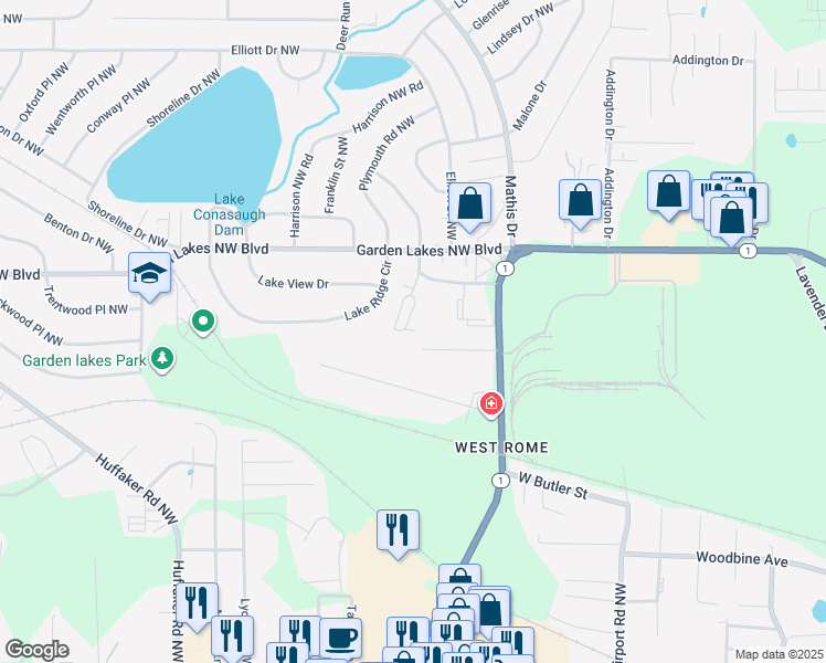 map of restaurants, bars, coffee shops, grocery stores, and more near 20 Fountain Square in Rome