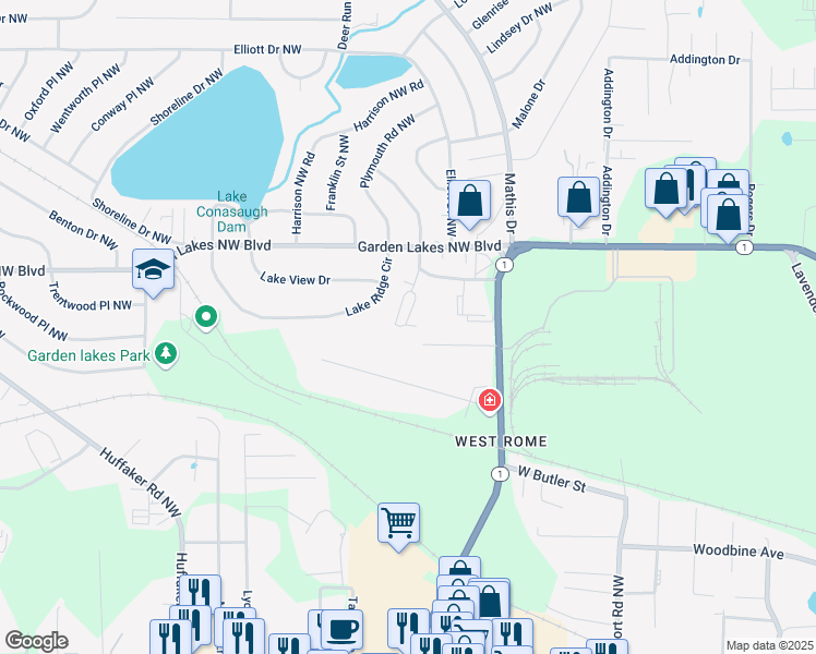 map of restaurants, bars, coffee shops, grocery stores, and more near 20 Fountain Square in Rome