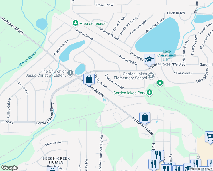 map of restaurants, bars, coffee shops, grocery stores, and more near 26 Donley Drive Northwest in Rome
