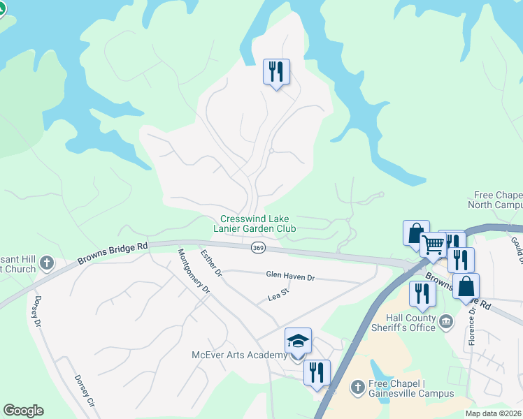 map of restaurants, bars, coffee shops, grocery stores, and more near 3218 Indian Hawthorne Ridge in Gainesville