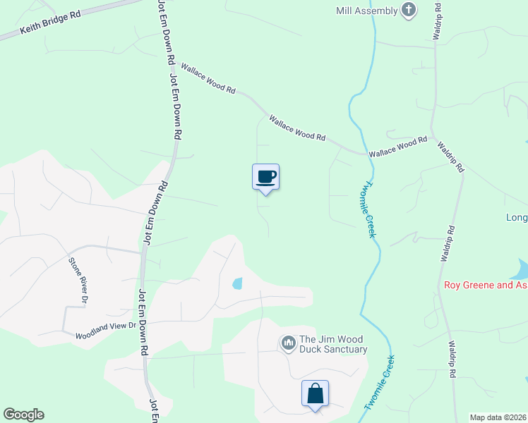 map of restaurants, bars, coffee shops, grocery stores, and more near 8410 Sugarwood Court in Gainesville