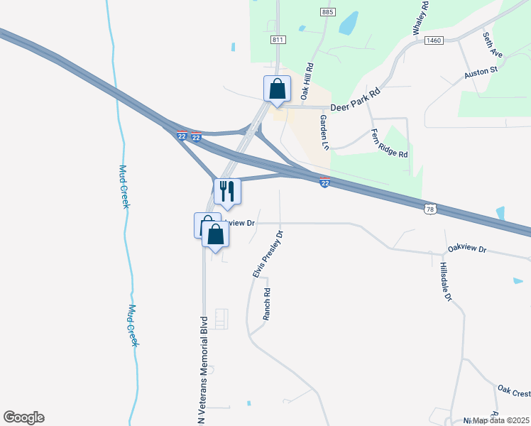 map of restaurants, bars, coffee shops, grocery stores, and more near 1108-1192 Oakview Drive in Tupelo
