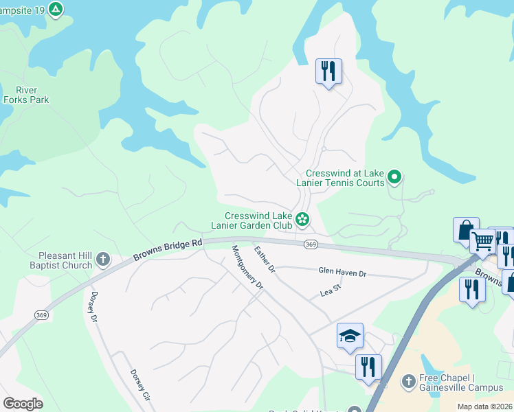 map of restaurants, bars, coffee shops, grocery stores, and more near 3357 Sweet Plum Trace in Gainesville