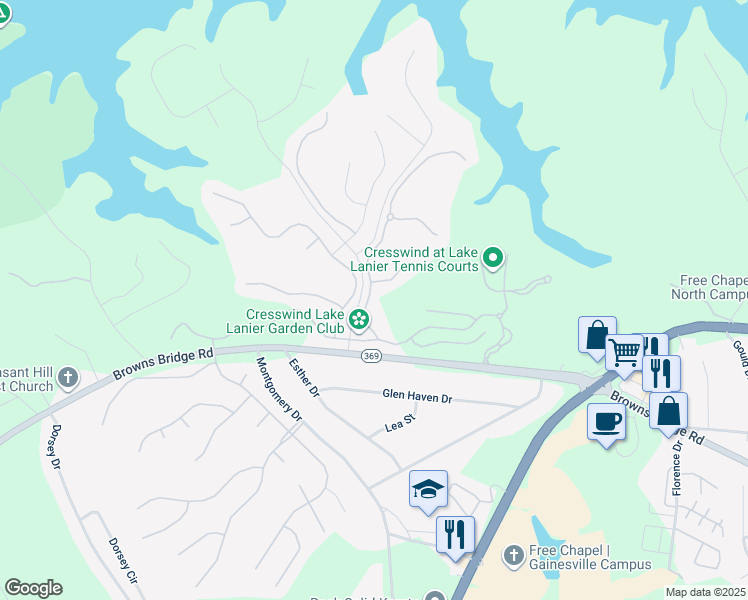 map of restaurants, bars, coffee shops, grocery stores, and more near 3218 Indian Hawthorne Ridge in Gainesville